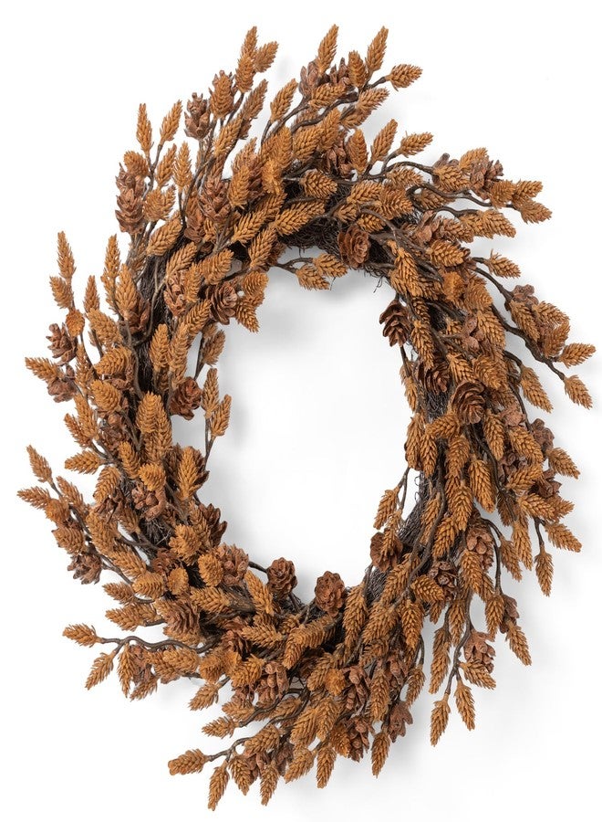 Fuxdre Fall Wreath 16inch Autumn Door Wreaths with Brown Pinecone for Christmas or Fall Decor, Farmhouse Wreath Decor for Indoor Outdoor Window Wall Christmas Decor - Image 1